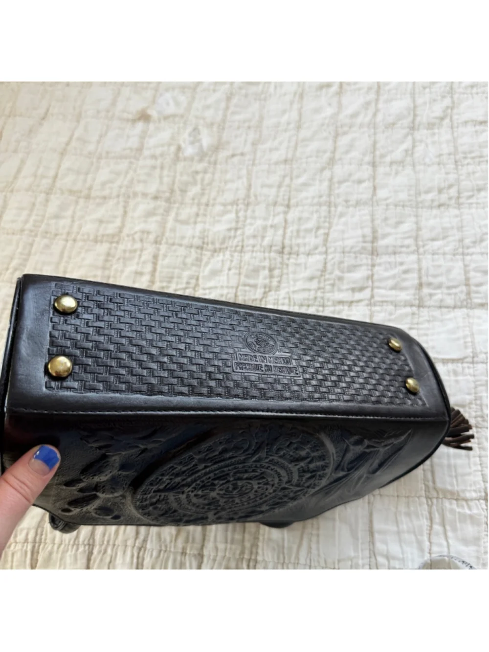 Tooled Leather Purse From Mexico • Intricate Rose, Bird, Aztec Calendar Designs